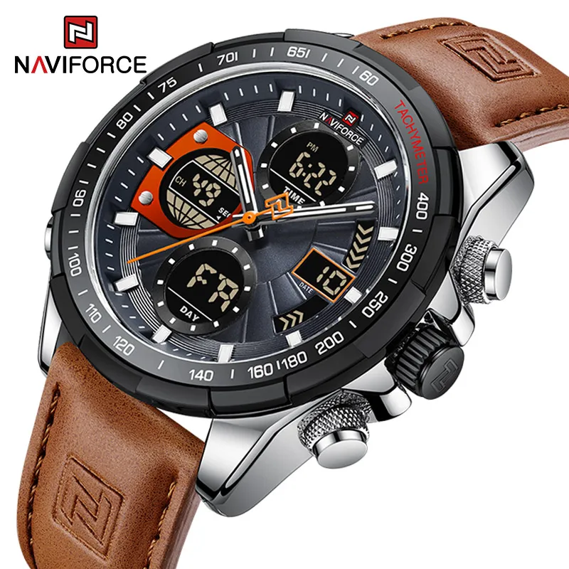 NAVIFORCE Luxury Brand Casual Watches for Men Dual Display Quartz Man Wrist Watch Waterproof Business Genuine Leather Male Clock