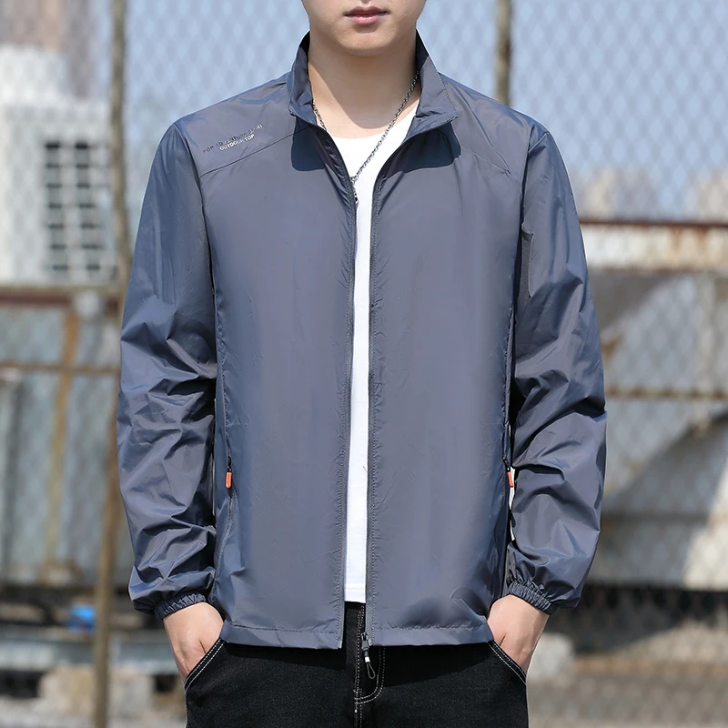 Fashion Stand Collar Zipper Spliced Printed Letter Thin Jackets Men Clothing 2024 Summer New Loose All-match Tops Casual Coats