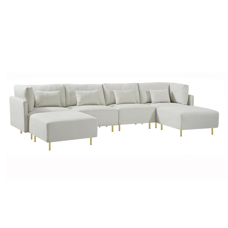 Modern Luxury Sectional Sofa Couch Quality Upholstery U Shape Sofa Golden Metal Leg with Convertible Ottoman Chaise