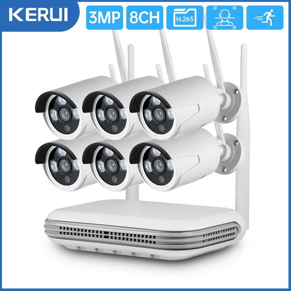 KERUI H.265 8CH Outdoor WIFI Wireless MINI NVR 3MP Security Camera System Video Surveillance Kit Face Detect Recorder CCTV best wired security camera system Surveillance Items