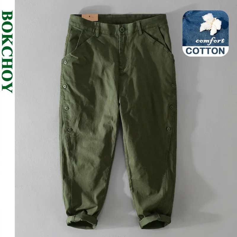Cargo pants Spring Autumn Men's Cotton Vintage Cargo Pants Casual Simple Soft Street Joggers Men Trousers F7624
