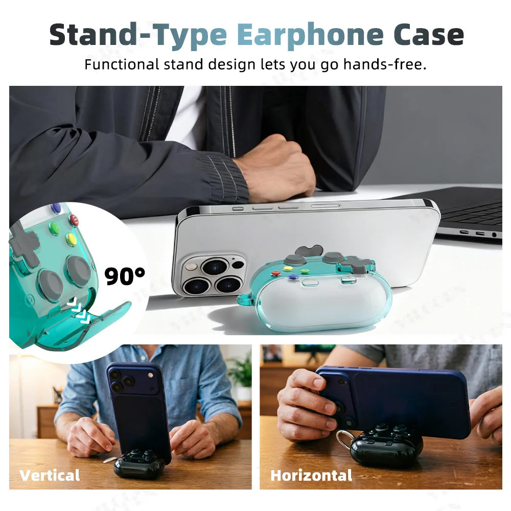 Transparent Gamepad Design Protective Headphones Case with Phone Holder Keychain