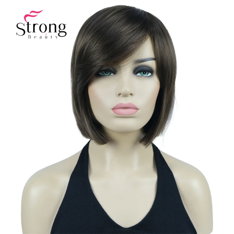 StrongBeauty Женский коричневый короткий прямой парик Боб с боковой челкой синтетические волосы парики термостойкие