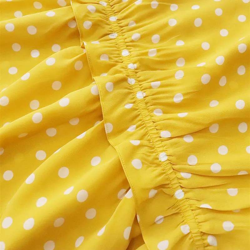 Yellow Polka Dot Mulberry Silk Dress 5 / 4 Sleeve Women's Fashion V-neck Silk Commuter 2022 New Style bathing suit wrap skirt