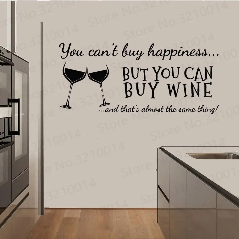 "You Cant Buy Happiness But You Can Buy Wine" Vinyl Wall Art Quotes Sticker Home Kitchen/ Bar Wall Decals Decorative PW333