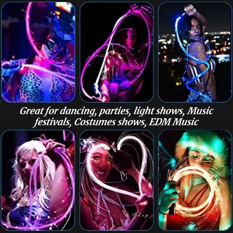 6ft LED Fiber Optic Dance Whip Rechargeable Glowing Flash Lighting Hand Rope Whip Rave Lighting For Festival Party Dance