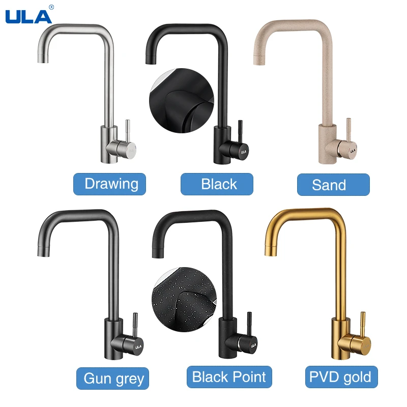 ULA Golden Kitchen Faucets Stainless Steel 360 Rotate Kitchen Faucet Deck Mount Cold Hot Water Sink Mixer Tap Nozzle deep kitchen sinks
