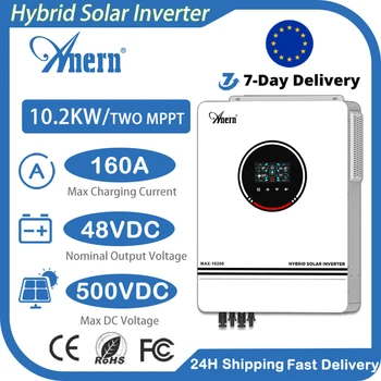 Anern 10.2KW Hybrid Solar Inverter 48V Build-in MPPT 160A 220V Solar Charge Controller Dual PV Input Off-Grid Solar Inverter