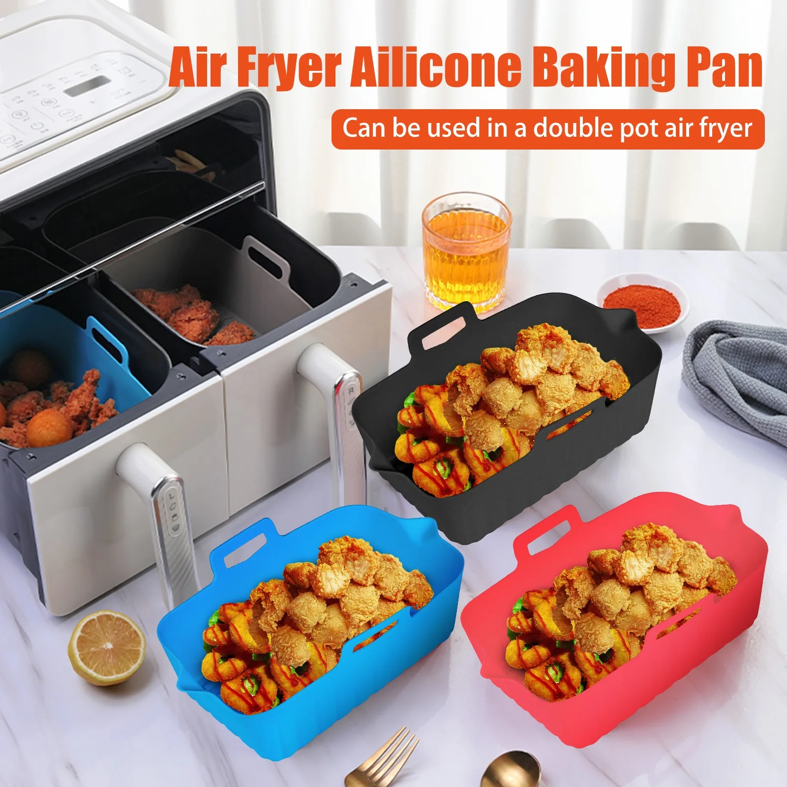 Silicone Air Fryer Basket Liners Inserts Baking Tray Reusable Air Fryer  Silicone Pots for Food Safe Air fryers Oven Accessories - AliExpress