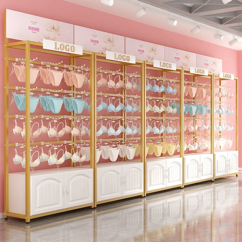 

Bra Display Hangers Rack Store Design for Golden Multi-layer Hook Shelf Exquisite High-end Underwear Display Stand