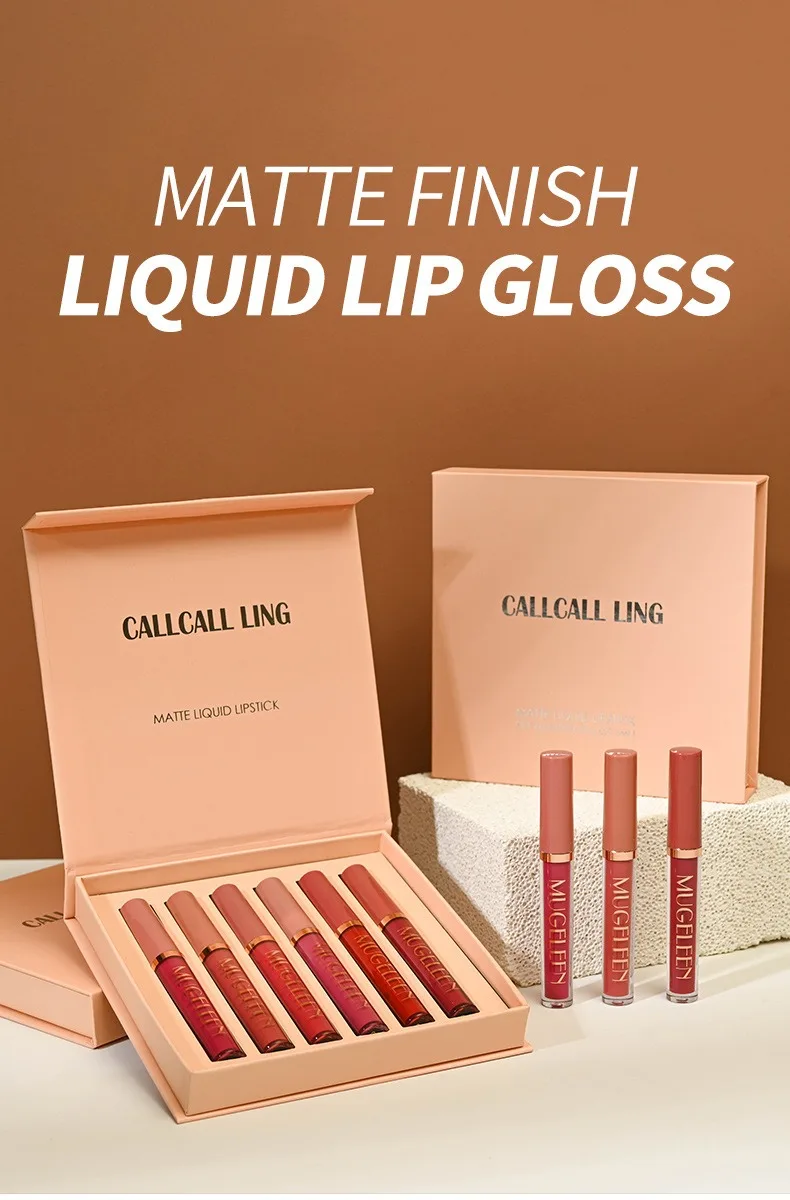Description Picture 2 of item6-Colors Matte Lip Gloss Set Smooth Long-Lasting Moisturizing Waterproof Lipstick Holiday Gift Box