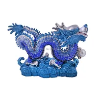 Feng Shui Bejeweled Blue Dragon animal statue G1290 2
