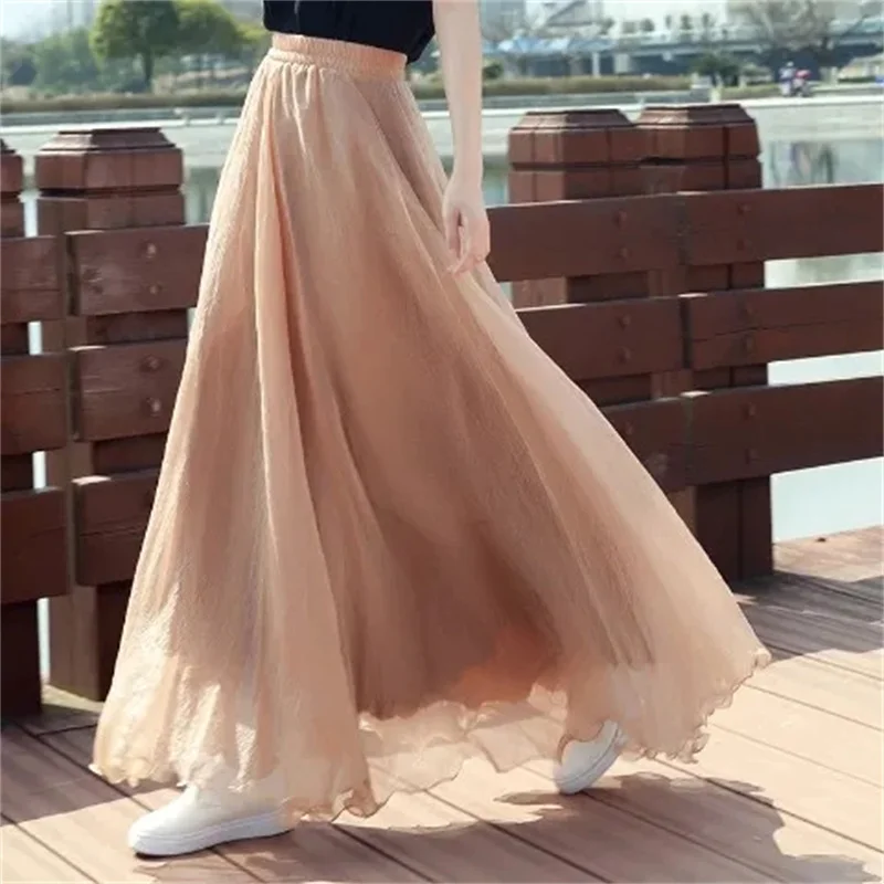 Gonna A Vita Alta In Chiffon Con Pieghe | Rosa | Lunghezza Caviglia | Donne E Ragazze | Taglie S M L XL - 3
