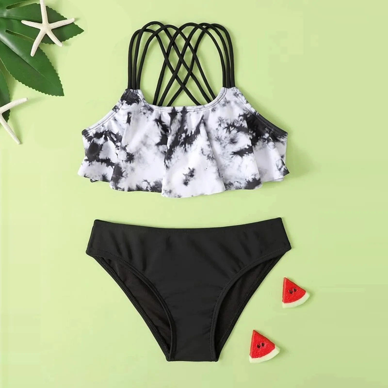 

2022 Summer Girls Swimwear Printed Swimsuit Set Children Split Swimsuit Bikini Teen Biquíni Infantil купальник для девочки30#