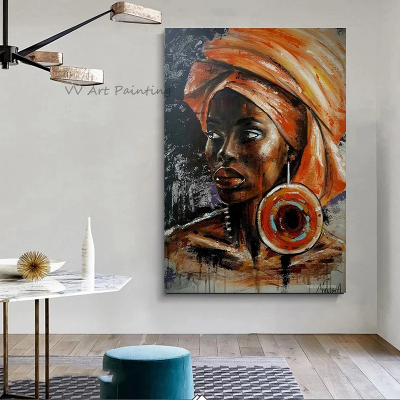 Brave Girl – peinture à l'huile acrylique sur toile, figurine faite à la  main, image artistique de femme africaine pour décor de salon, Portrait  sans cadre - AliExpress