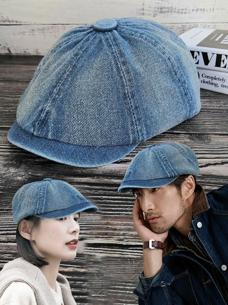 Beret Hat Newsboy Cap Newsboy Hat Woolen Beret Cotton Denim Beret Hat Men Women Fashion Spring Vintage Boinas Para Hombre Peaky Blinders Newsboy Flat Caps Octagonal Hats