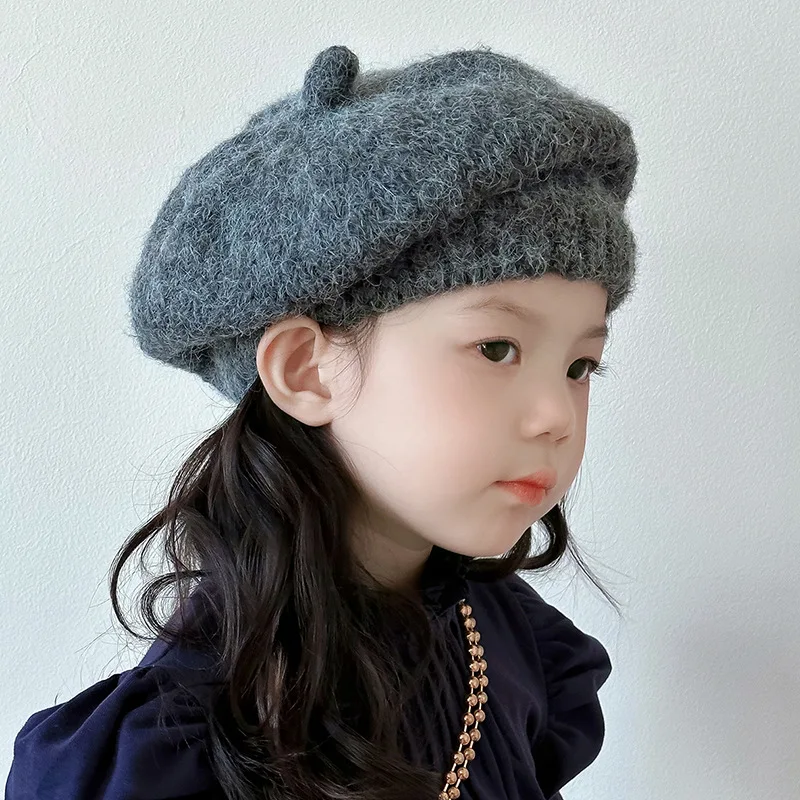 Vintage Kids Beret Hat Autumn Winter Warm Woolen Painter Cap for