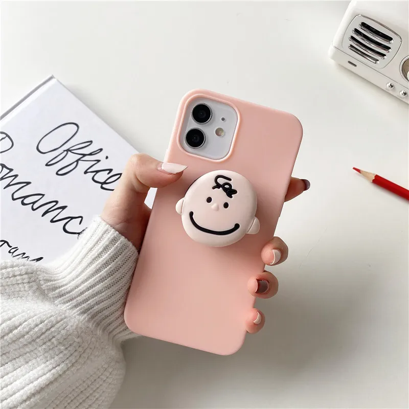 Funda con soporte y diseño divertido de Snoopy y melodía para iPhone 7, 8 Plus, X, XS, XR, 11, 12, 13, 14, 15 Pro Max, Mini, Charlie Brown Cat