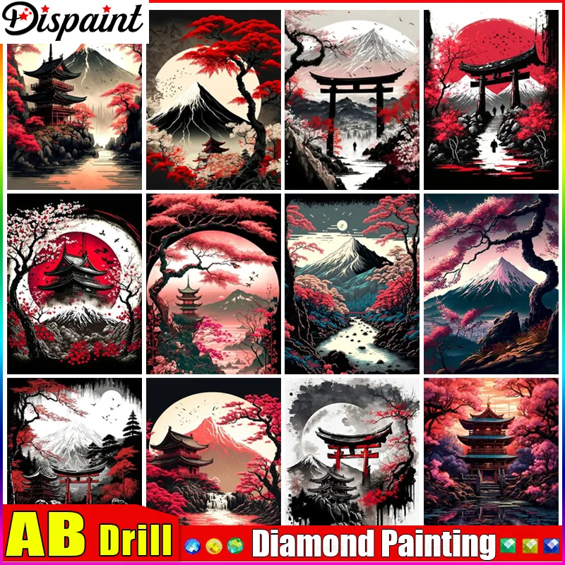 

Алмазная вышивка Dispaint AB 5D «сделай сам», полное отображение пейзажа «Лушань, дерево, луна», квадратная/круглая картина, искусство декора
