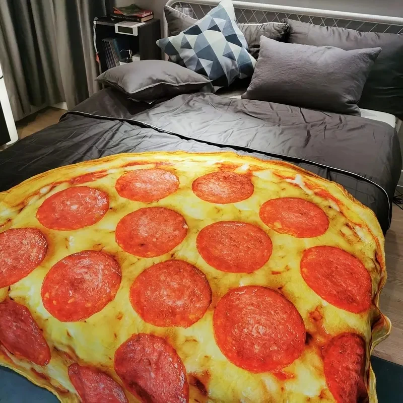 1pc Soft and Warm Pizza Print Flannel Blanket for All Seasons - Perfect for Couch, Sofa, Office, Bed, Camping, and Traveling 3