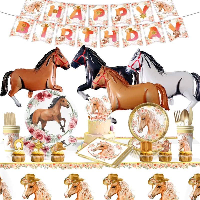 

Spirit Riding Free Party Supplie Pink Horse Birthday Decoration for Girl Western Farm Table Cover Tableware Baby Shower Supplies