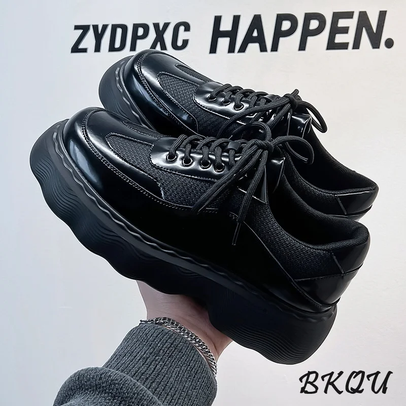 BKQU Male Daddy Shoes 2024 Spring and Autumn Mesh Breathable Black Thick Sole Casual Big Muffin Derby Shoes Advanced 5