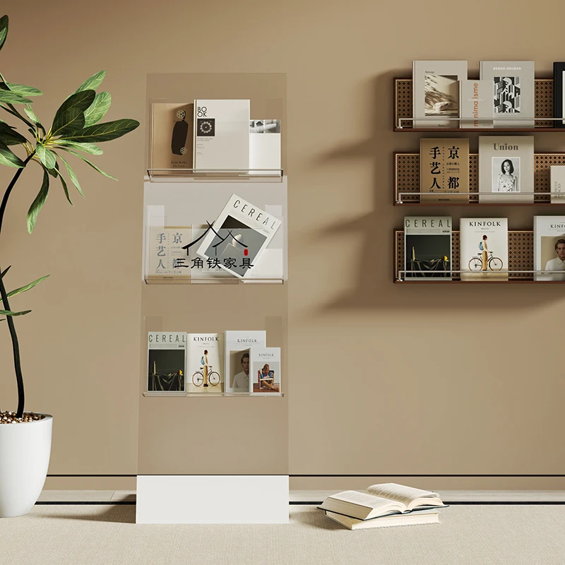 Transparent Acrylic Magazine Rack Brochure Display Floor Standing Multi-Layer Book Organizer for Home or Office Furniture FYMR
