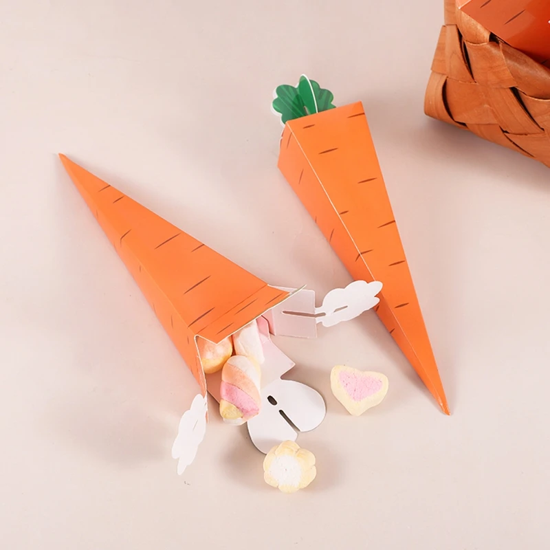 12pcs Easter Carrot Paper Candy Box Bunny Rabbit Cookie Snack Packaging Bags Spring Easter Party Decoration Kids Birthday Favors