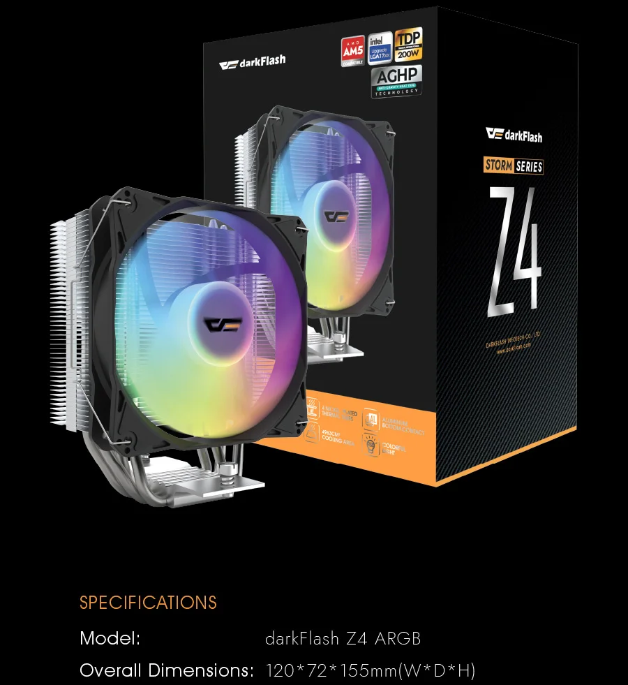 Darkflash Z4 Rgb 4 Heat Pipes Tower CPU Cooler 5V 3 Pin 4 Pin PWM Heatsink Air Cooler for Intel LGA 115X 1200 1700 AM4 AM5 28 S5ad968688d7e4bc09a64aa7bbb0ca0c0n