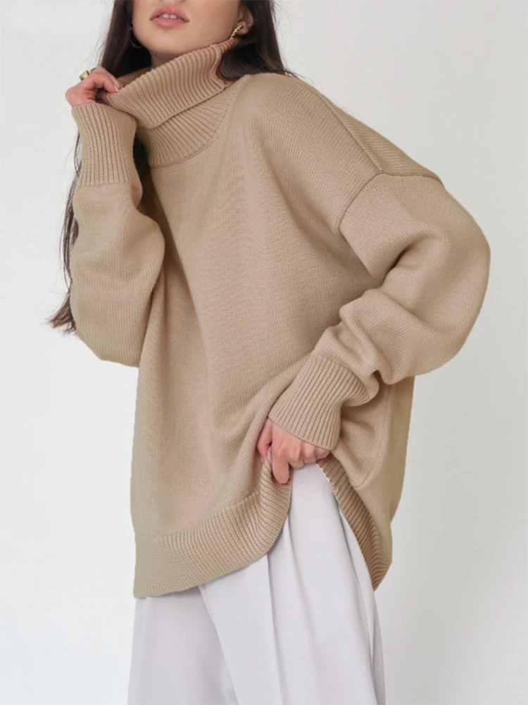 Autumn Winter Women'S Sweaters Turtleneck Women Pulovers Side Split Knitted Jumpers Christmas Sweater Oversize Pull For Women main image 1