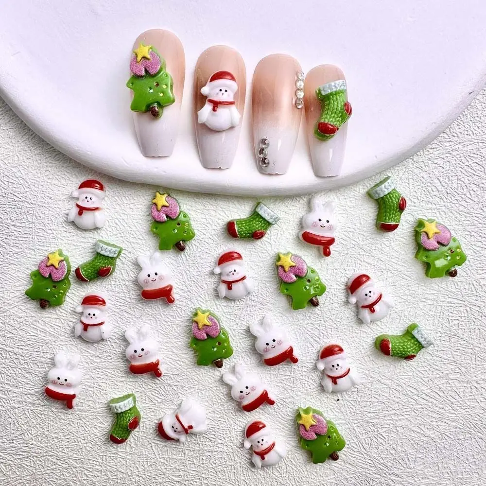 

10Pcs Resin Christmas Tree Nail Art Accessories Snowman Cartoon Rabbit DIY Nail Supplies 3D Charms Manicure Accessories