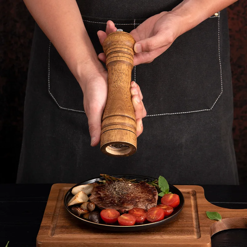 Manual pepper grinder oak Chinese prickly ash grinder pepper powder seasoning container sea salt grinding bottle grinding bottle