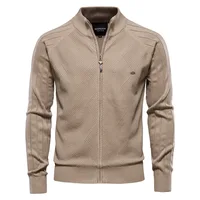 Nouveau pull pour homme à col montant et fermeture éclair, printemps-automne, élégant et décontracté, sans décoloration. Manteau en tricot à texture géométrique. 2