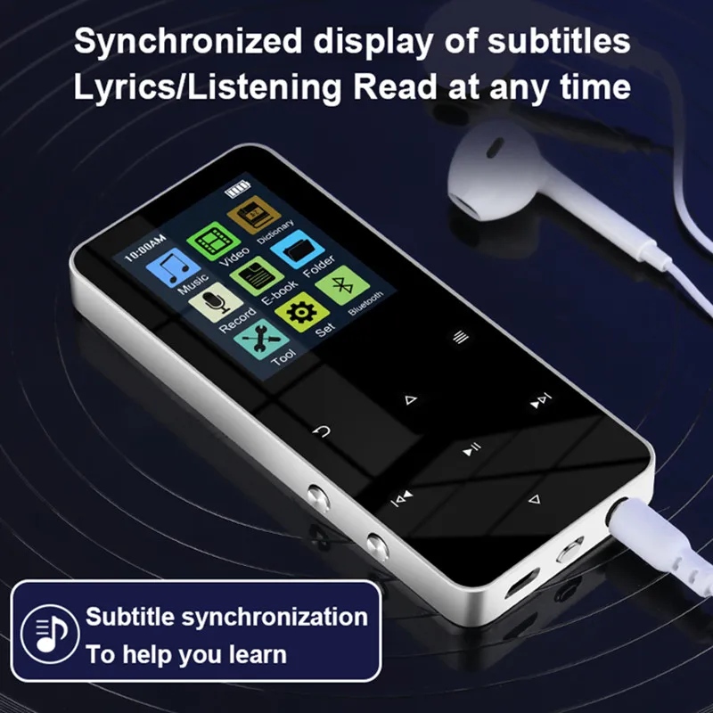 MP3 MP4 Player MP3 MP4 Music Player Metal Touch Walkman Player HiFi Bluetooth 5.0 Support Card Built-in Speaker E-Book With Alarm Clock