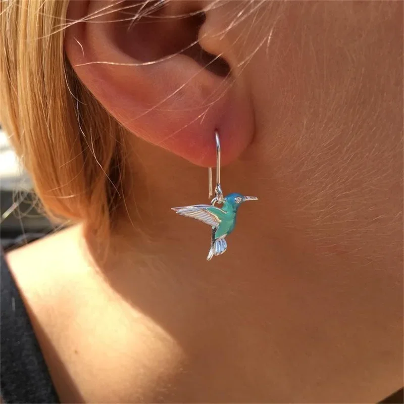 Nuovi Orecchini Di Uccello Colibrì Di Olio Cadente Blu Di Vendita Caldi Orecchini Personalizzati Retrò Di Moda Piccoli Orecchini