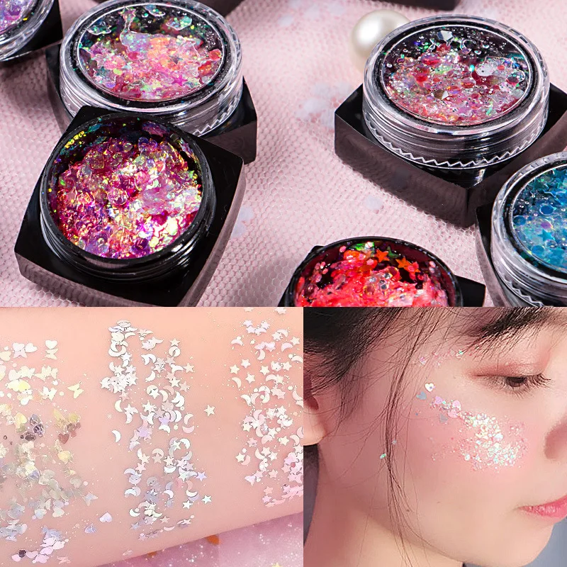 6/12pcs/set Body/Face/Eye Makeup Glitter Gel Eyeshadow Cream Star/Moon/Hexagon Nail Sequins Gel For Halloween Party Makeup YTR6# 2