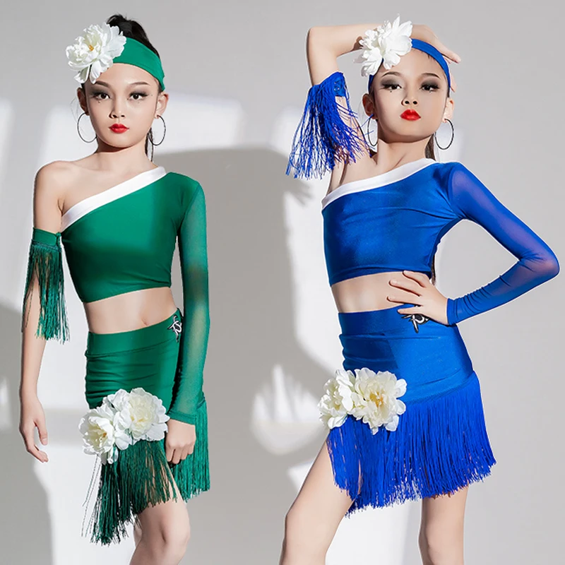 Vestito Da Ballo Latino Bambina Con Nappa E Paillettes | Costume Danza Maniche Lunghe - Foto 8