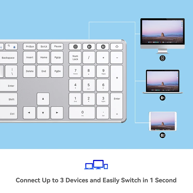 Ausdom Branco Sofkeys4 sem Fio Bluetooth Modo Duplo Zona Chave Teclado Escritório Teclado em Casa Silencioso 110 Teclas para Computador pc Ipad - Imagem 2
