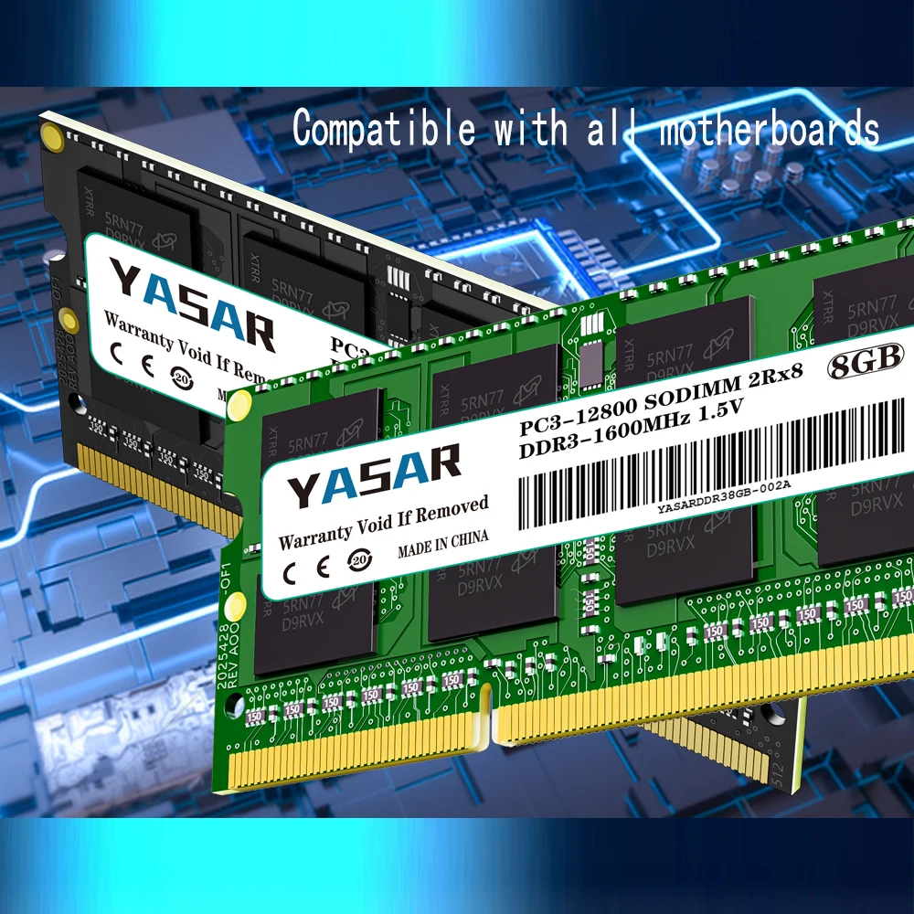 YASAR DDR3 Laptop RAM 4GB 8GB 16GB 1600MHz 1333MHz 1066mhz 204Pins 1.5V SODIMM PC3 8500 10600 12800 Laptop Memory Module Laptop Ram Memory Notebook Ram Memory