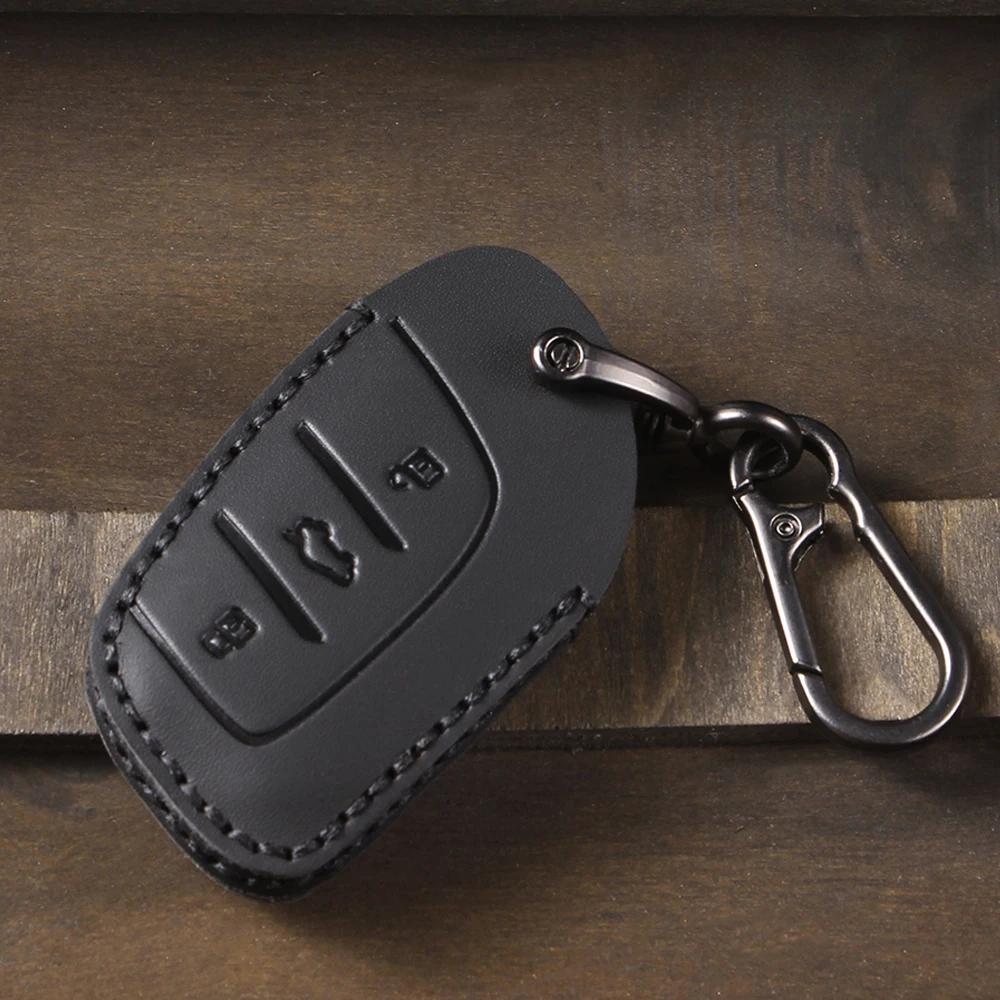 Elegant 3-Button Leather Key Cover Case