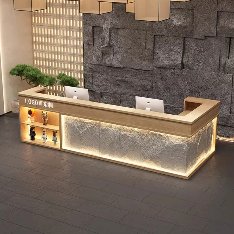 Beauty Salon Reception Hotel Furniture Stone Front Desk Table For Aesthetics Businesss Cash Register Cabinet Customer Center