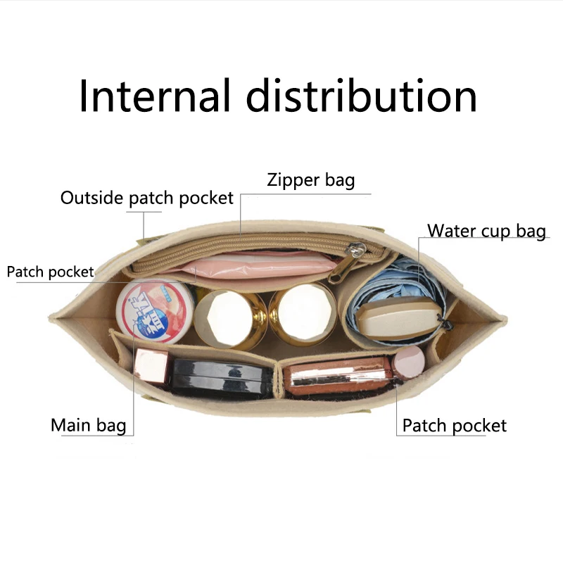 Felt Insert Bag Cosmetic Organizer Insert For Tote Makeup Bag With Zipper Inner Pouch Fit Luxury Women Handbags Mini Storage Bag 4