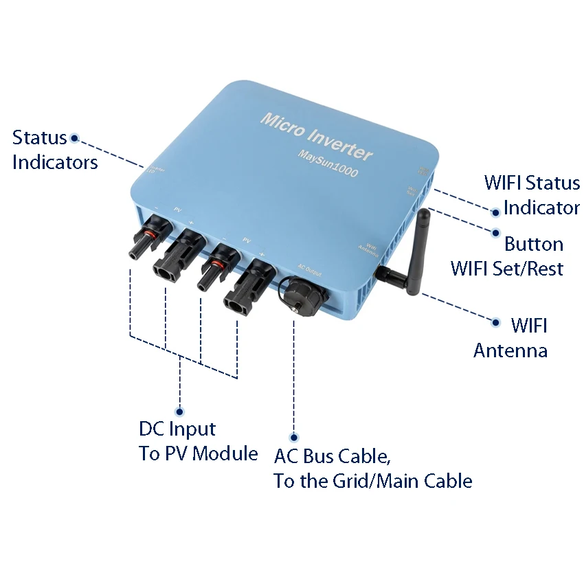 그리드 태양광 마이크로 인버터, MC 커넥터 포함, 와이파이 클라우드 모니터, 휴대폰 앱, 220V, 230V, 110V, 120V, AC 방수, 60V PV 패널, 600W