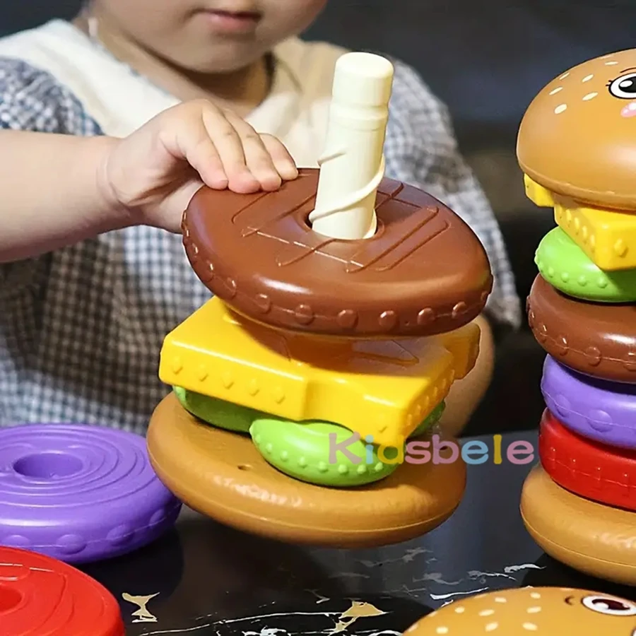 Set di gioco educativo per bambini piccoli: impilatore di hamburger – Apprendimento sensoriale, gioco di abbinamento, sviluppo delle capacità motorie, divertente gioco di ruolo con il cibo_voghion.com