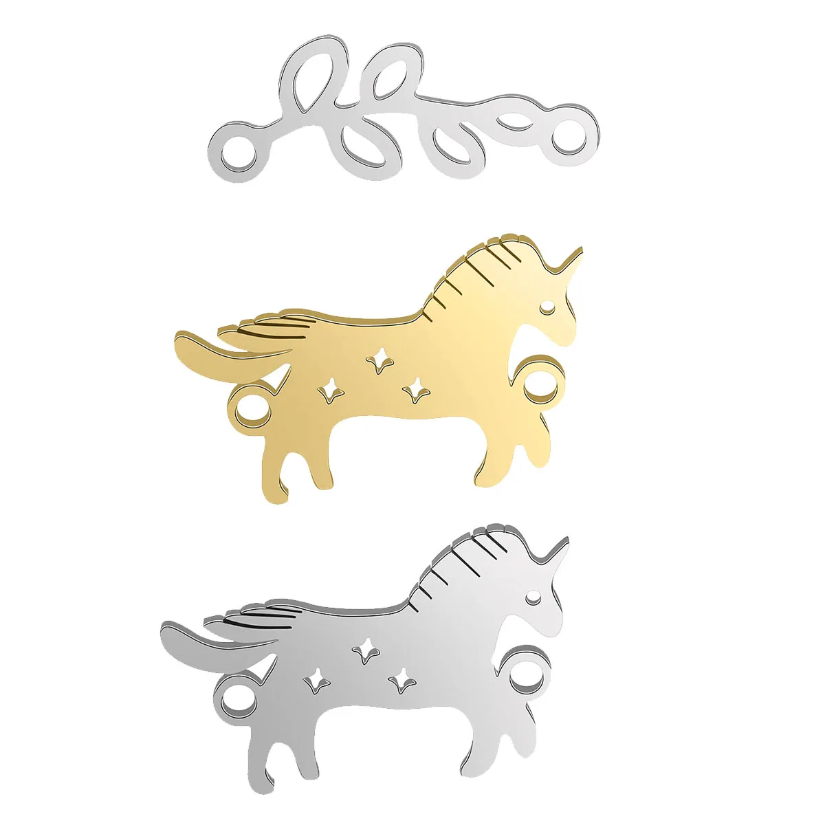 

5Pcs/Lot Stainless Steel Animal Horse Unicorn ＆ Leaf Plant Connector Accessories For DIY Jewelry Making Bracelet Anklet Supplies