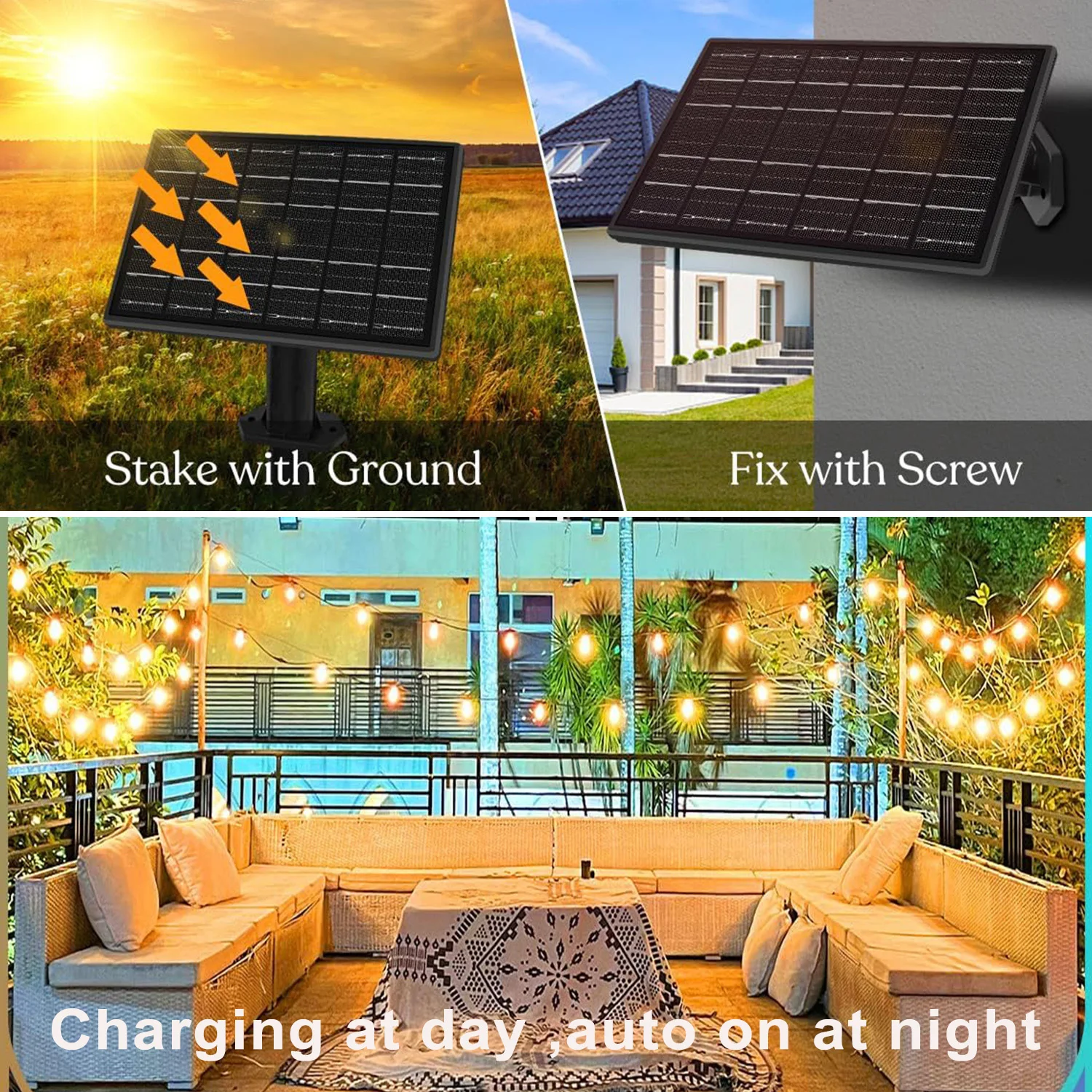 50/100FT Remote Dimmable Solar String Lights Outdoor ST38 LED Fairy Garden Lamp Wedding Party Xmas Halloween Hanging Patio Light 6