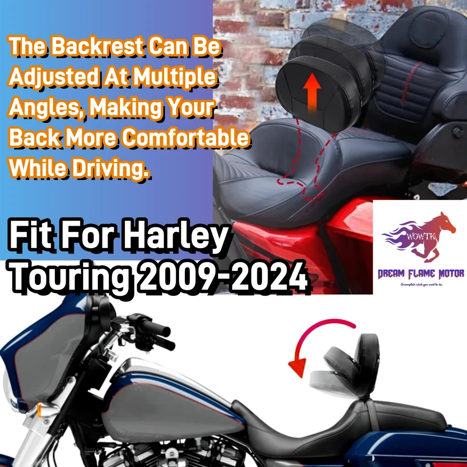 HDBUBALUS Adjustable Rider Backrest For Harley Touring 2009-2025 - Chrome Arm