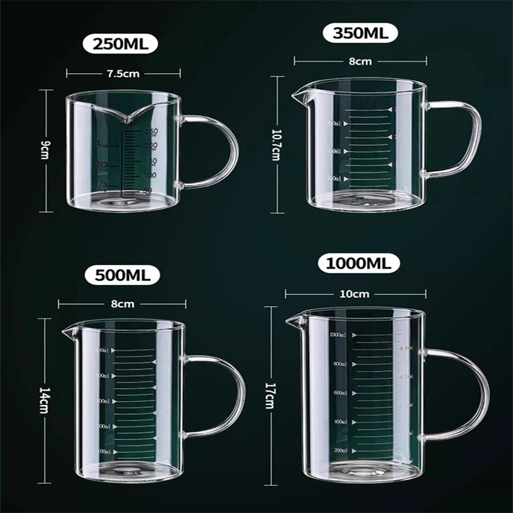 Glass Measuring Cup With Handle 250/350/500/1000ml High Borosilicate Glass Milk Coffee Measuring Mug Heat-resistant 1pcs