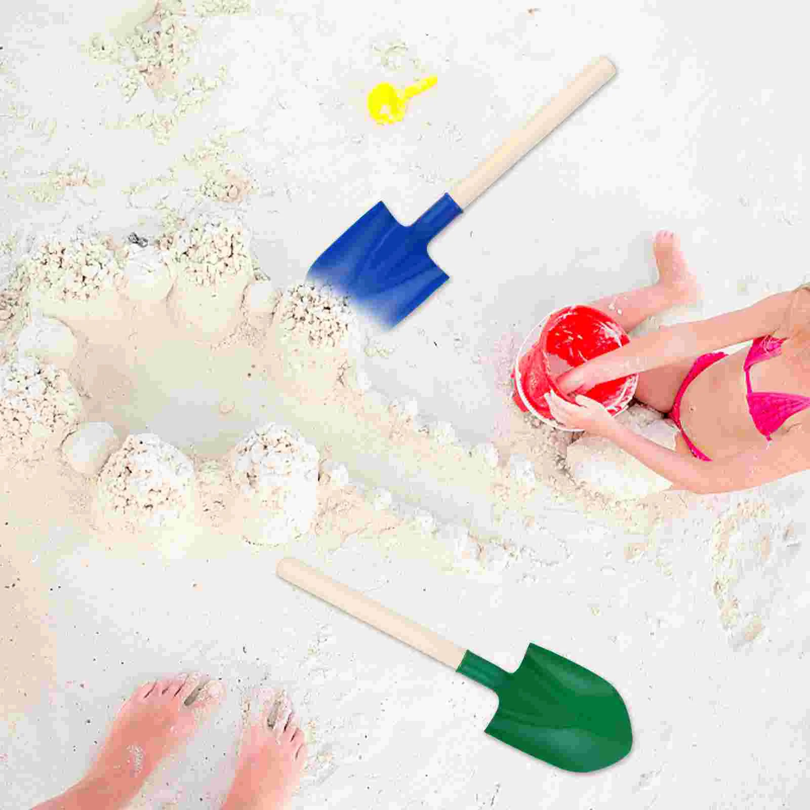 4 Pcs Playing with Sand Toy Child Beach Toys Outdoor for Kids Plastic Wooden Shovels 2