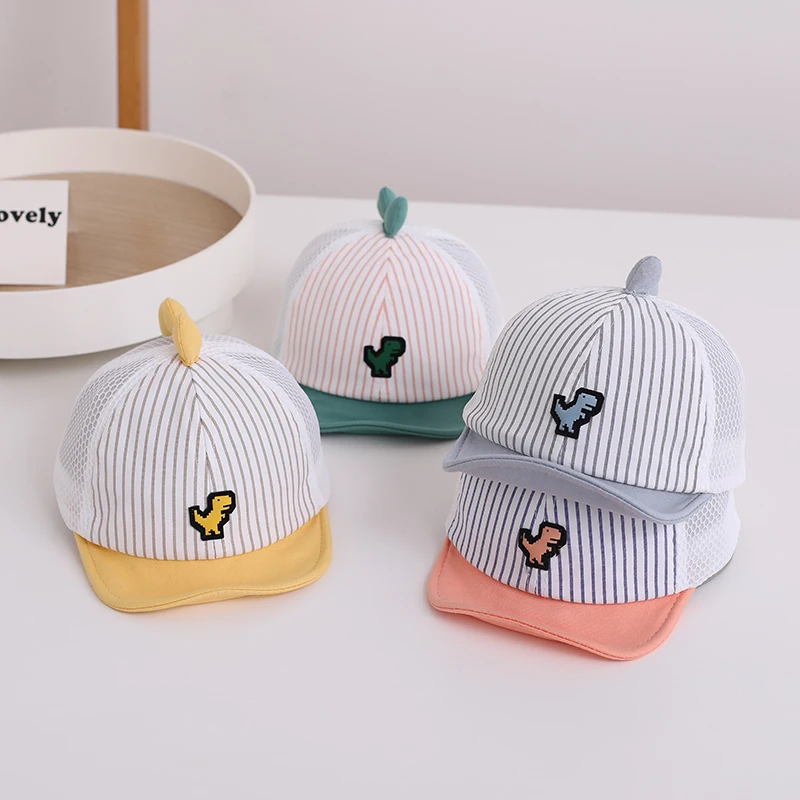 Summer Mesh Baby Cap baseball cap baby hat kids caps Cute Dinosaur Baseball Cap Soft Eaves Striped Toddler Boy Girl Sun Hat